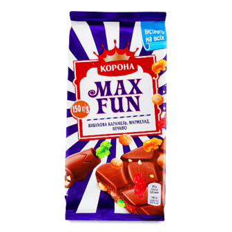 Шоколад молочний Корона Max Fun карамель-мармелад-печиво 150г