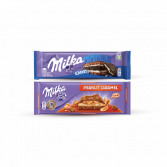 Шоколад молочний карамель-арахіс-повітряний рис/ваніль-печиво Oreo ТМ Milka 276г