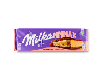 Шоколад молочний Milka зі смаком чизкейка, полуничною начинкою та печивом, 300г