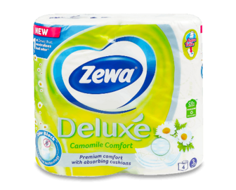 Папір туалетний Zewa Deluxe New «Ромашка» 3-шаровий, 4шт/уп