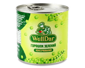 Горошок WellDar зелений консервований, ключ з/б 420г
